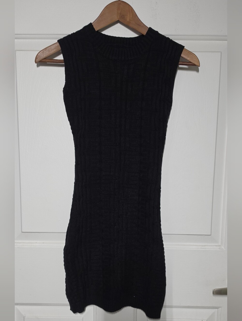 Monogram Knit Mini Stylish Bodycon Black Dress - Picture 5 of 8